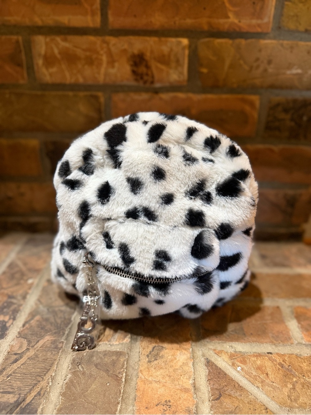 Gilda Paris Faux Fur Dalmatian-Print Mini Backpack - White & Black